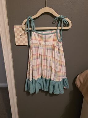 Omi Jo Little Girl Plaid Sundress with Teal Trim